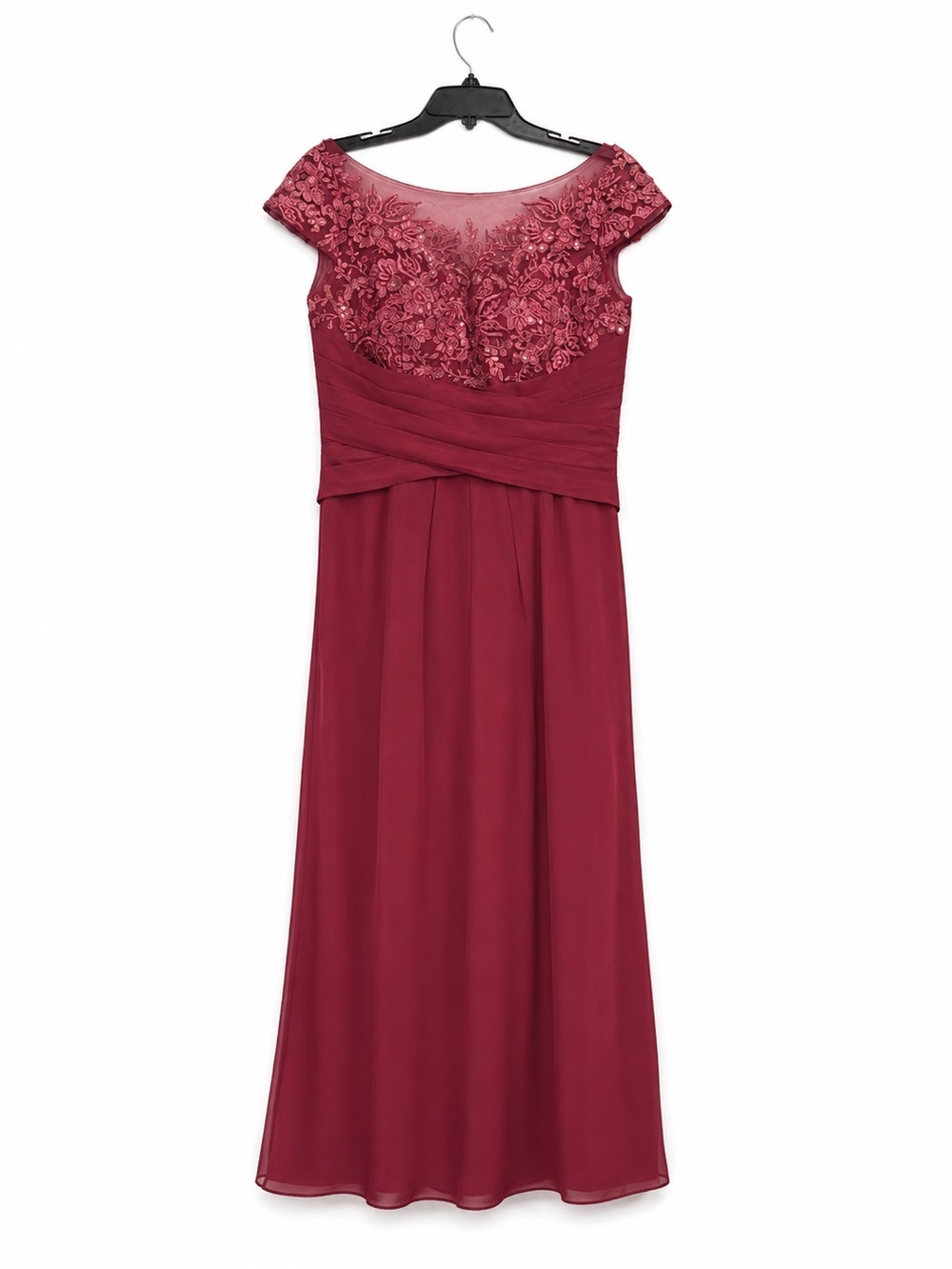 Burgundy Lace Sequin Chiffon Dress Mother of the Bride Size 12 NWT